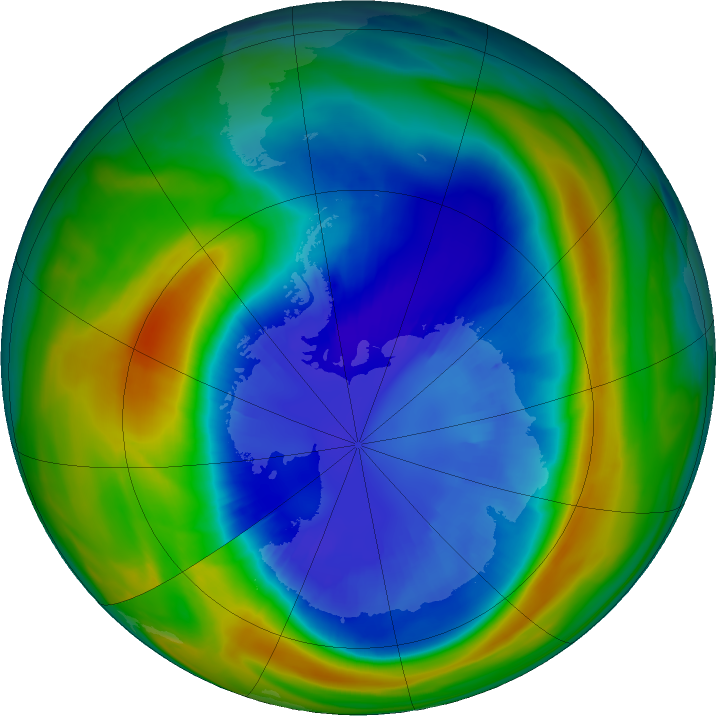 Antarctic ozone map for 04 September 2016